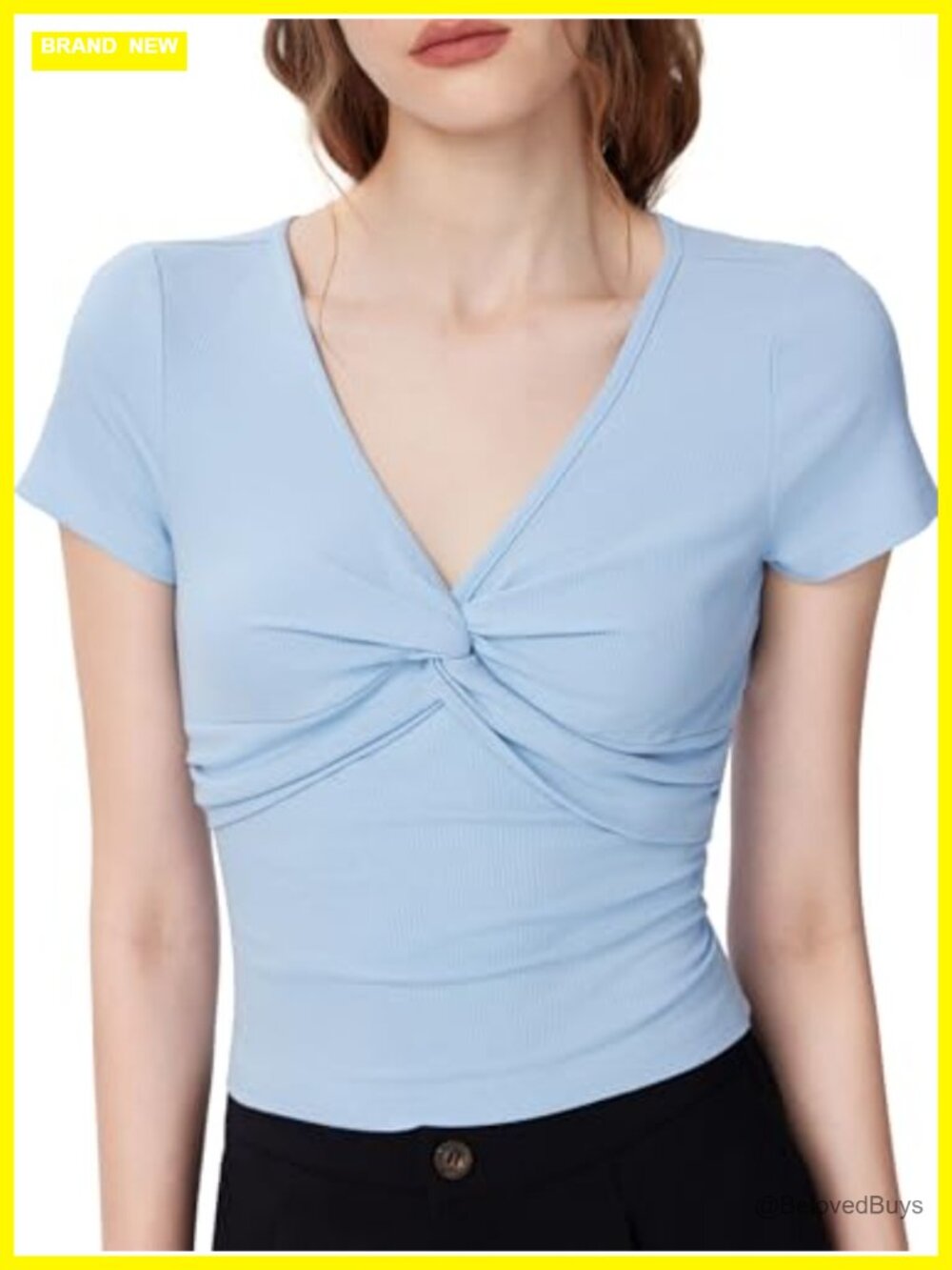 Womens Front Knotted V-Neck Blouse Short Sleeve Summer Top